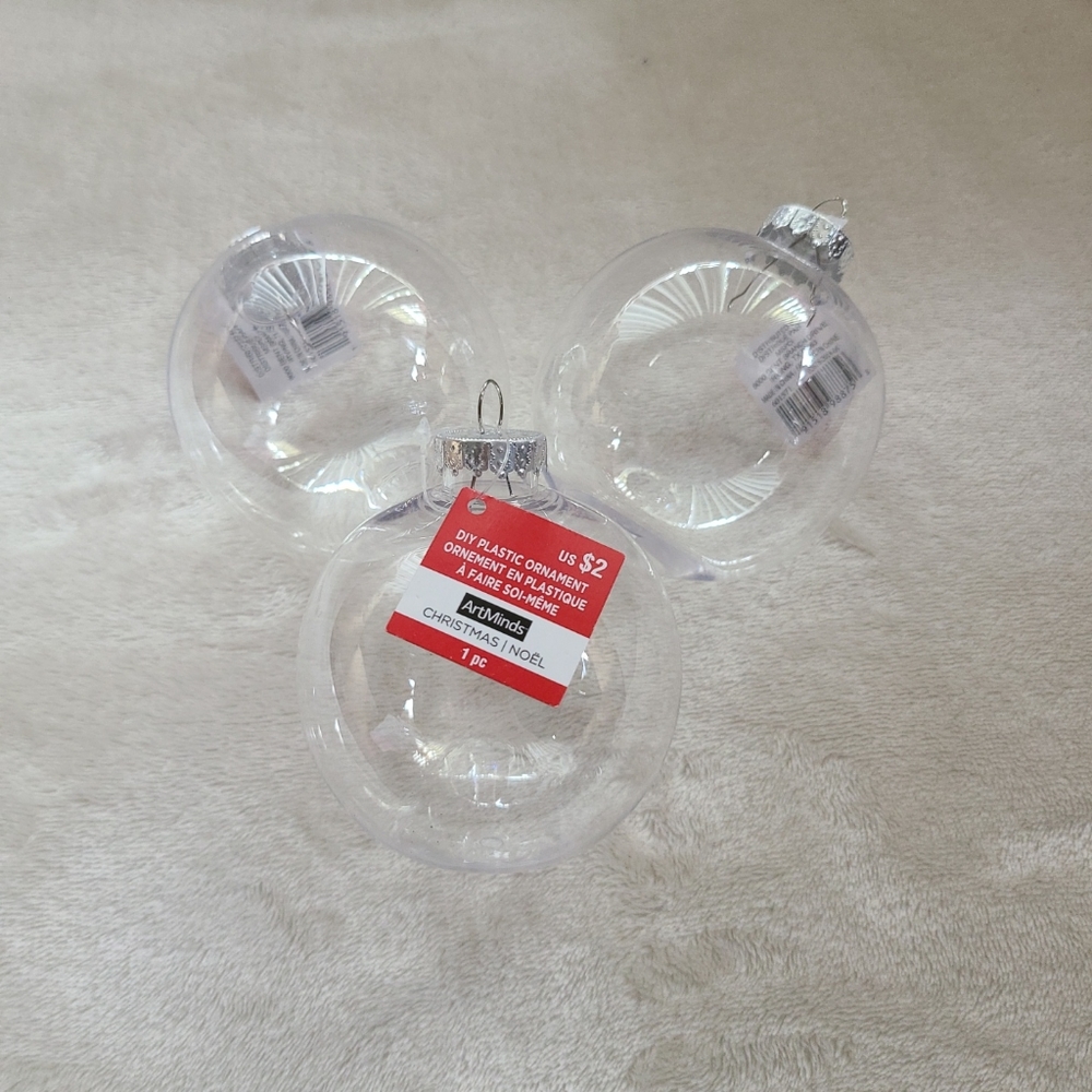 3 ArtMinds Clear Fillable Customize DIY Christmas plastic Ornaments  Round